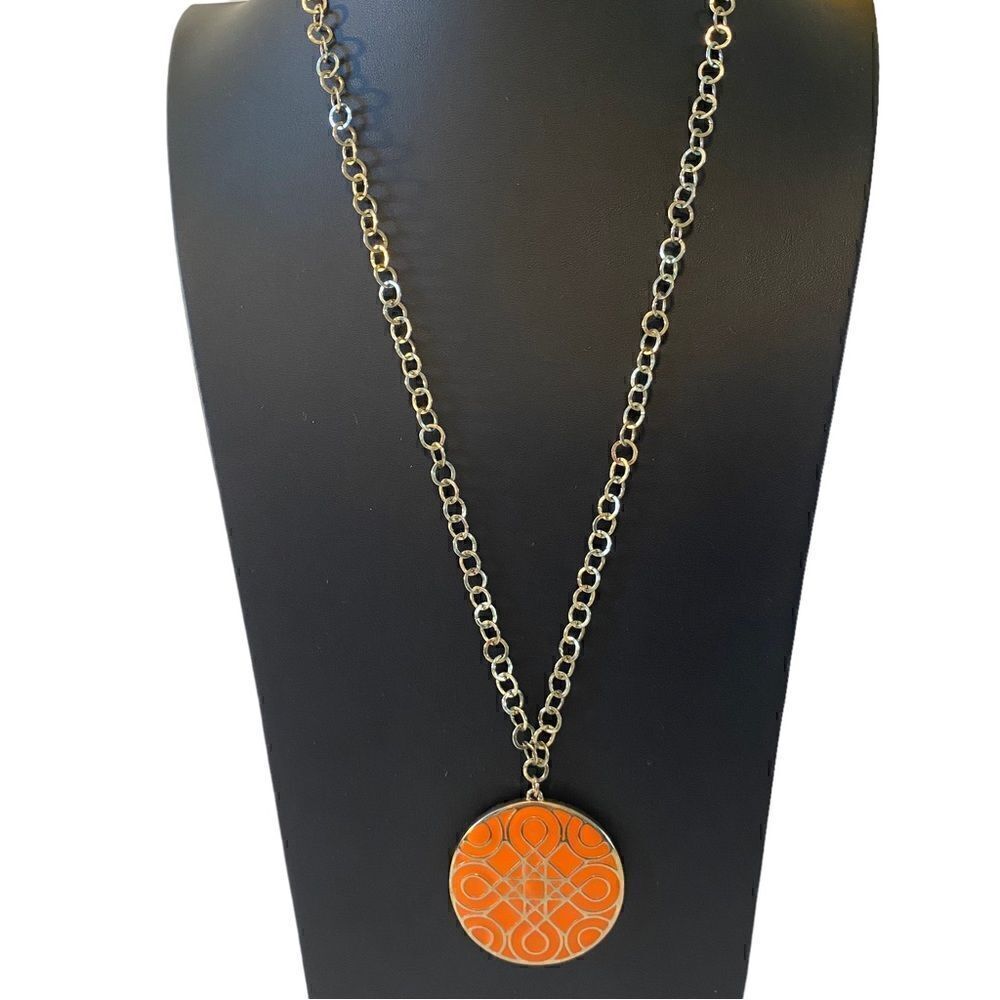 Orange & Gold Intricately Designed Pendant Necklace.